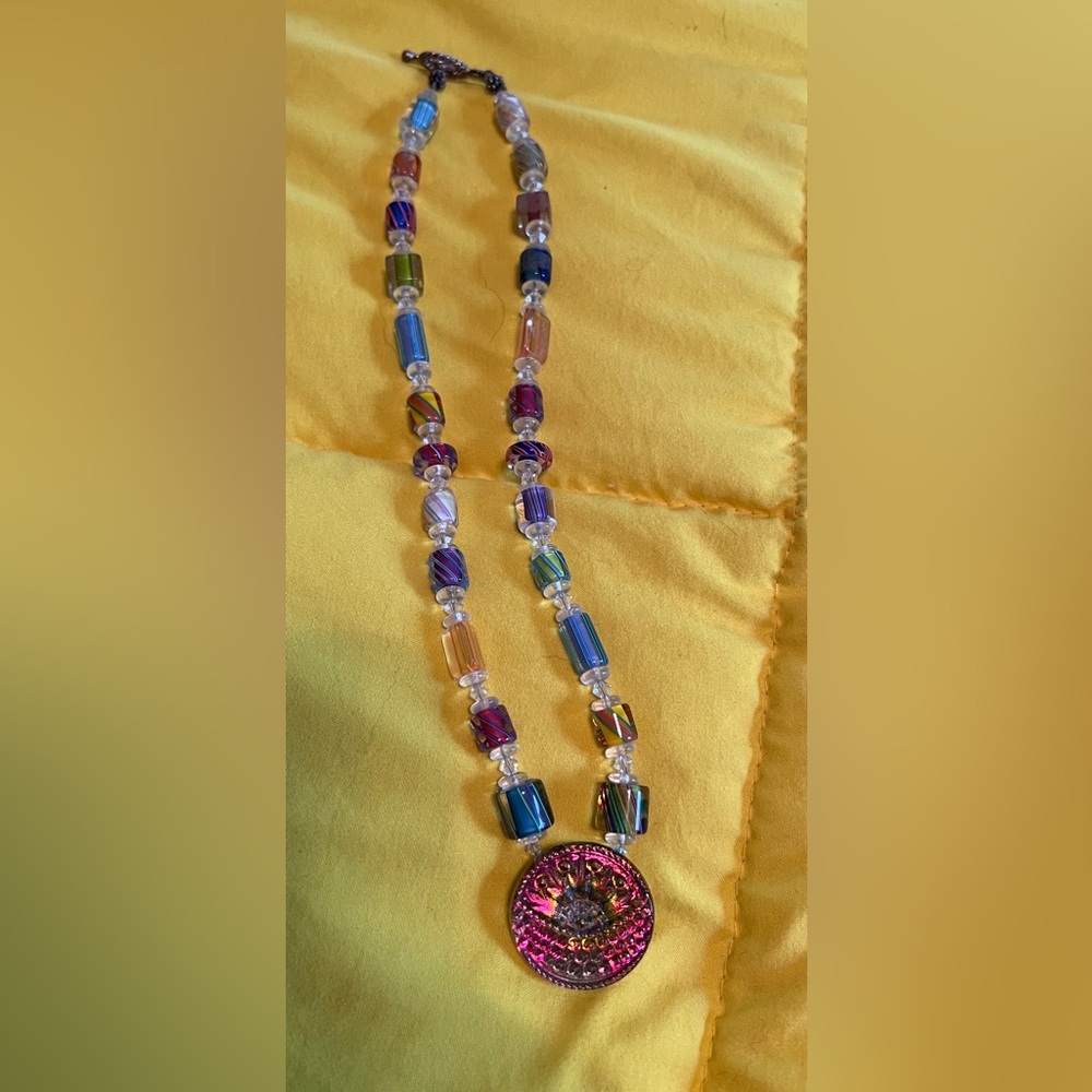 Beautiful multi colored glass pendant necklace
